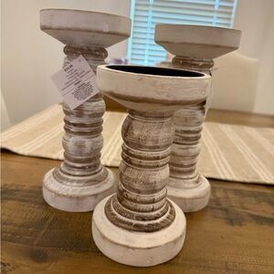 Rustic White Candle Holders Set